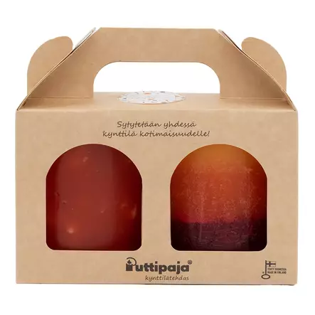 Läpivärjätyt kynttilät lahjapakkauksessa 10 cm, SYKSY (mandariiniraita ja terra) - Läpivärjätyt kynttilät - 85-7961B - 1